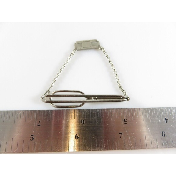 Vintage Swank Sterling Silver Tie Bar Clamp With Dangling Plaque for a Monogram - Picture 12 of 12